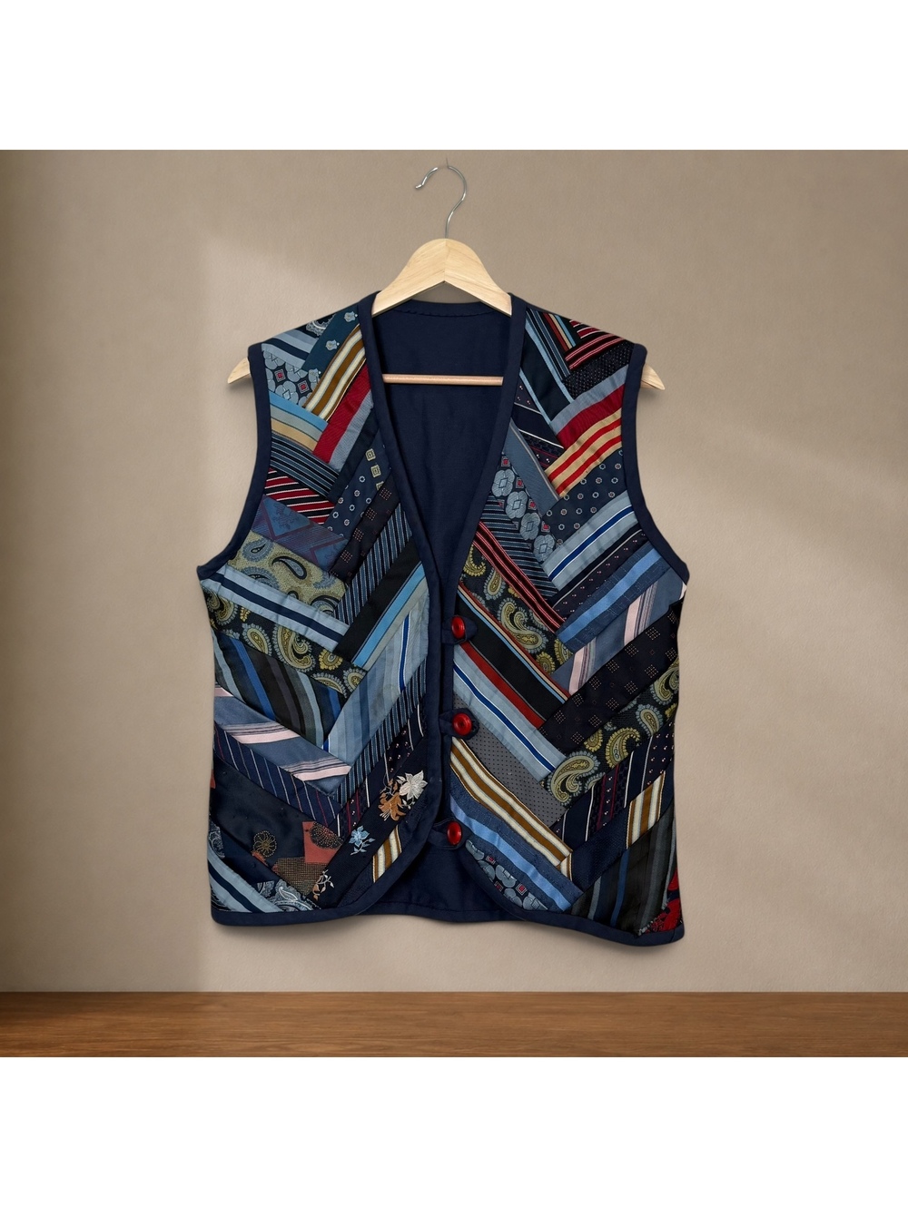 Vintage Handmade Necktie Patchwork Vest Upcycled Silk Tie Artsy Boho